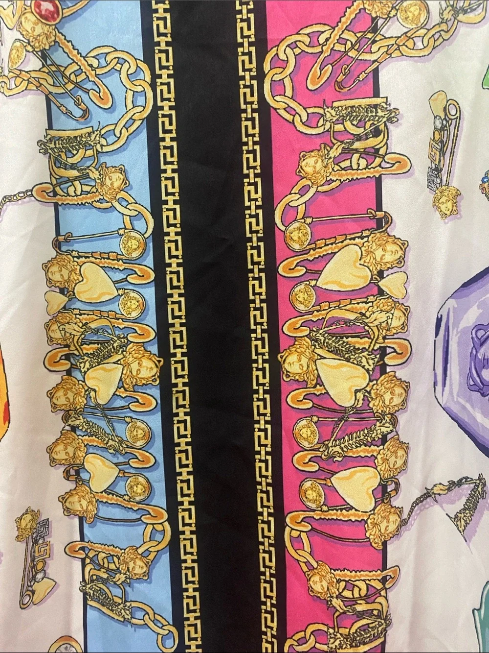 Women's Multicolor Scarf-Print Satin Blouse - Vibrant White Base